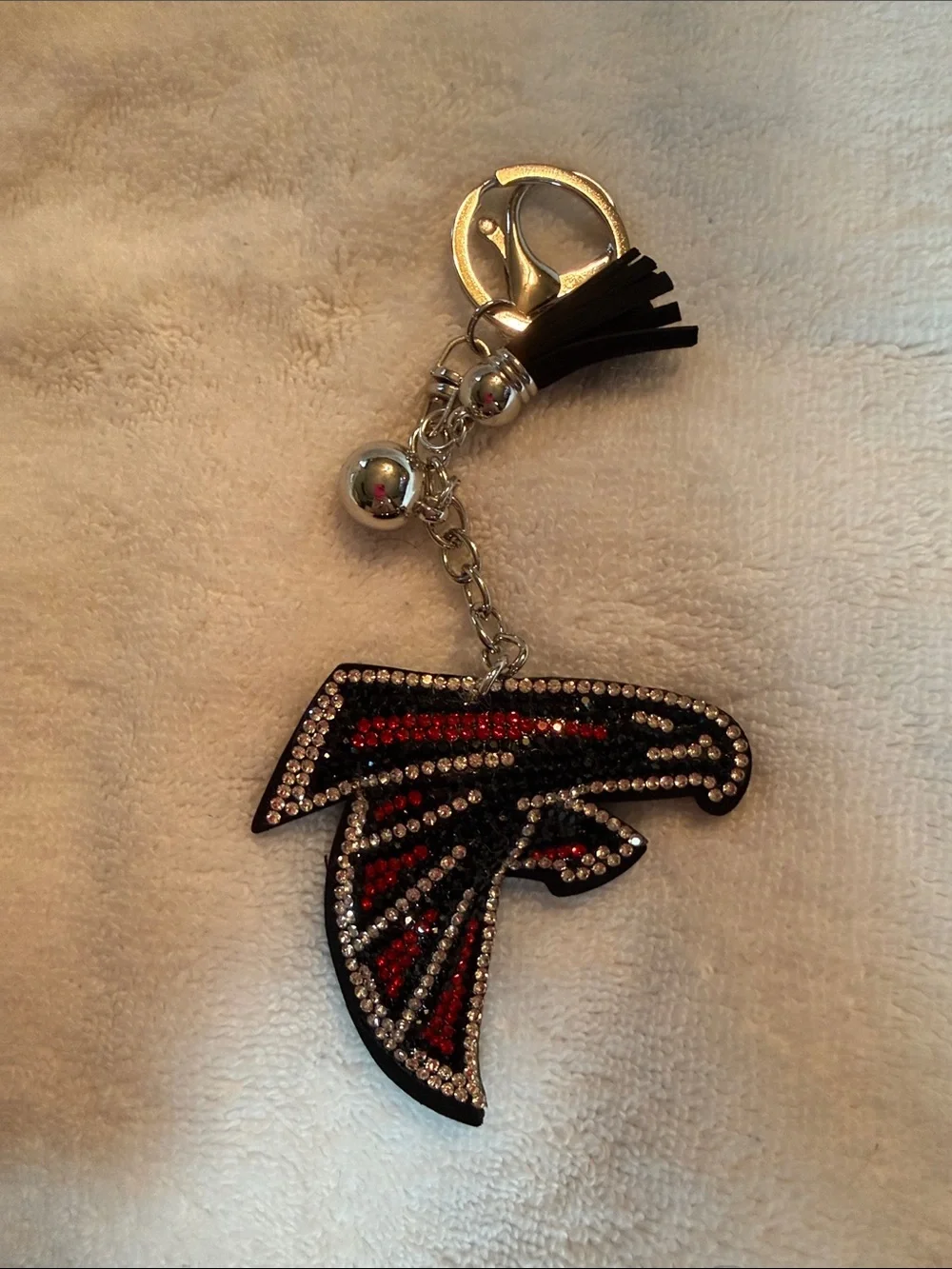 Rhinestone Atlanta Falcon Keychain Charm - Black & Red